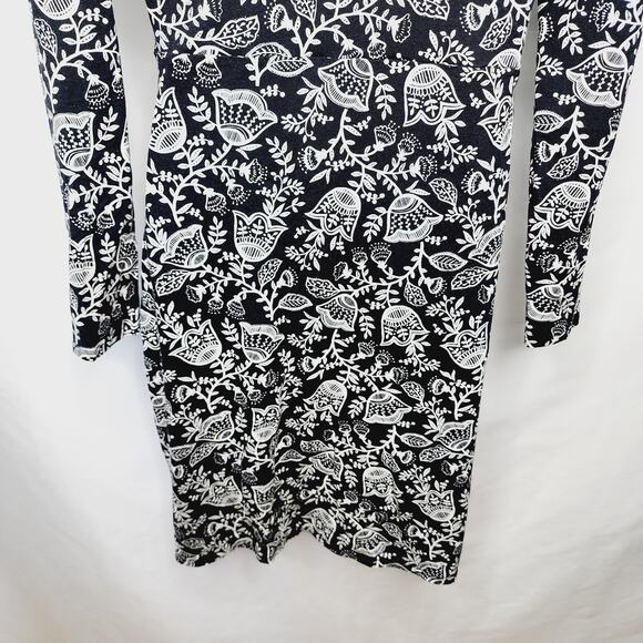 Boden Black & White Floral Long Sleeve Ruched Jersey Mini Dress Women's size 12L - Picture 13 of 13